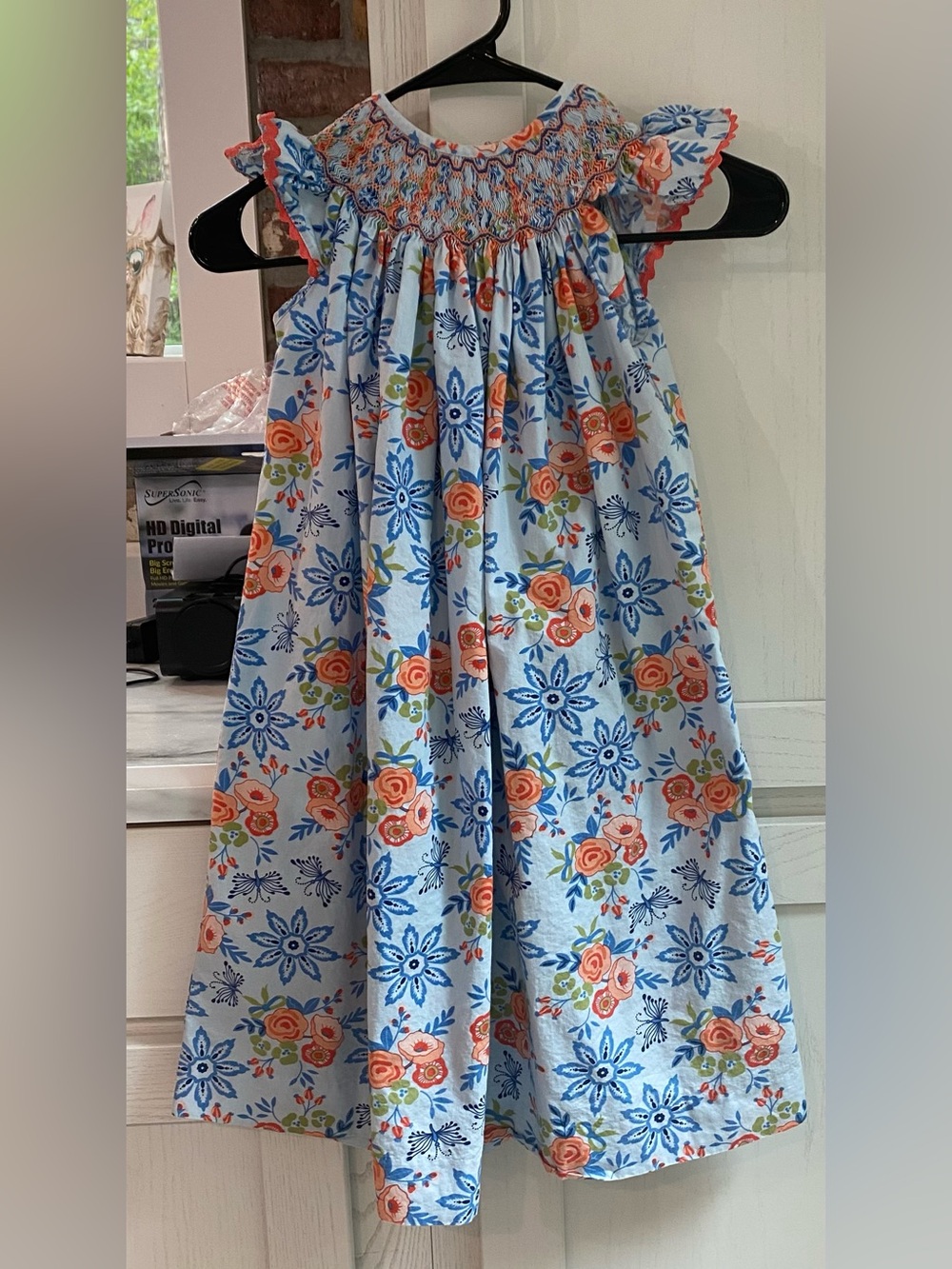 Three sisters Girl 6X Light Blue Floral Smocked Casual Dress